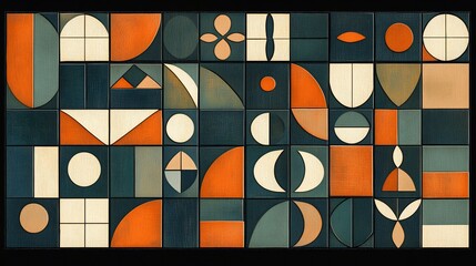 Wall Mural - Geometric Tile Pattern Warm Autumn Hues. AI Generated