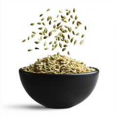 Wall Mural - A bowl of whole fennel seeds on a pure white background