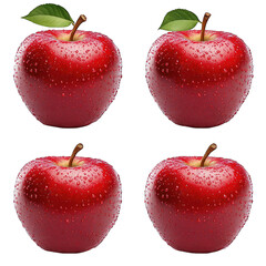 Wall Mural - Set of 4 Red apple with drops isolated on transparent background