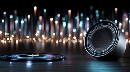 Poster - Colorful sound wave clouds represent different music notes, surrounded by a glowing speaker symbol, exuding energy and vibrancy
