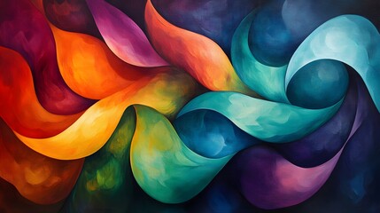 Sticker - Abstract art painting of colorful flames, swirls, and fluid shapes