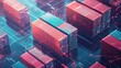 © almeera - Futuristic shipping containers on a digital network, logistic technology concept