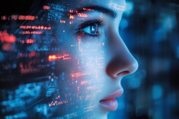 Leinwandbilder - Programmer reading code projected on face, artificial intelligence concept