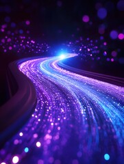 Poster - Abstract Glowing Light Trail with Bokeh Effect in Shades of Purple and Blue on Dark Background