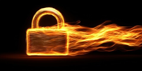 Poster - Flame-lock symbol representing security and safety in a digital world with a vibrant fiery design