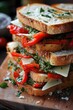 © Sarinya - Delicious Stacked Sandwich with Pesto Red Pepper and Cheese on Rustic Bread