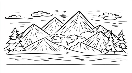 Wall Mural - Serene Mountainscape Sketch Soft Light. AI Generated