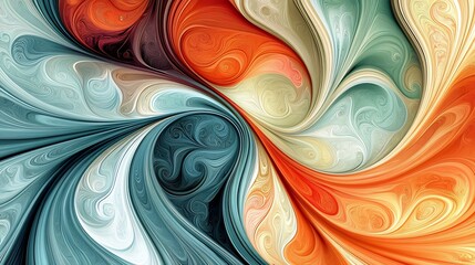 Wall Mural - Swirling abstract art warm cool colors blend seamlessly creating dynamic visual flow. AI Generated