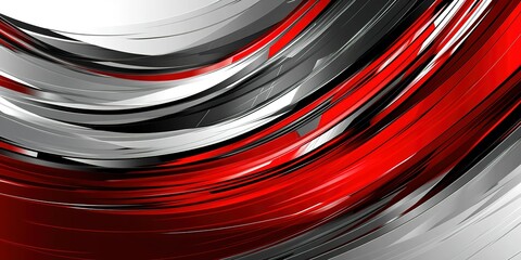 Poster - Dynamic red and silver abstract wave design with smooth curves and flowing lines in modern artistic style