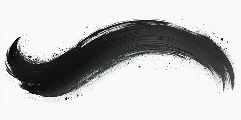 Poster - Artistic black brush stroke with splatters on a white background showcasing creativity and texture in modern design