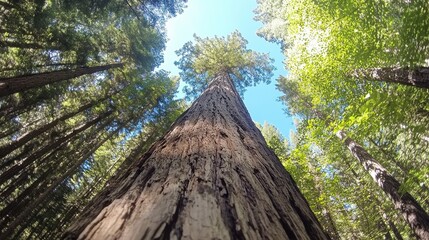 Wall Mural - Majestic Tall Tree Surrounded by Lush Green Forest Canopy