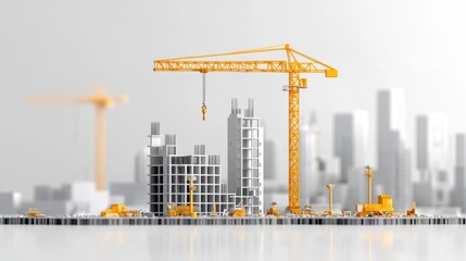 Poster - Construction site with cranes and building structures creating skyline in urban area emphasizing industrial development and modern architecture