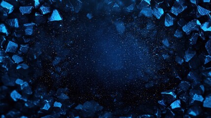 Poster - abstract blue texture with shining particles and rough crystal formations creating a mesmerizing bac