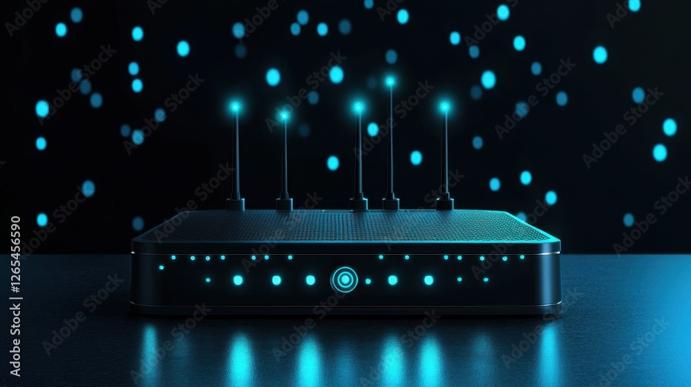 Modern Router with Illuminated Antennas and Soft Blue Background ...