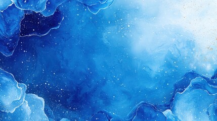Poster - Abstract Deep Blue Background with Fluid Wave Patterns and Glittering Sparkles for Creative and Artistic Designs