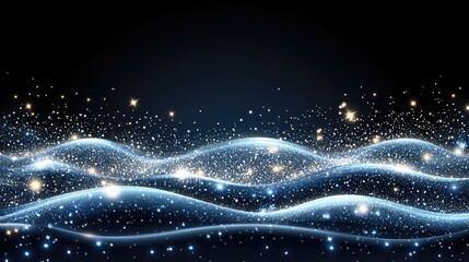 Poster - Glowing particles form soft waves that shimmer under dim lighting, creating a tranquil and captivating visual experience