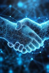 Poster - Digital Handshake, Partnership, Technology Background, Lines, Connected Dots And Triangles.