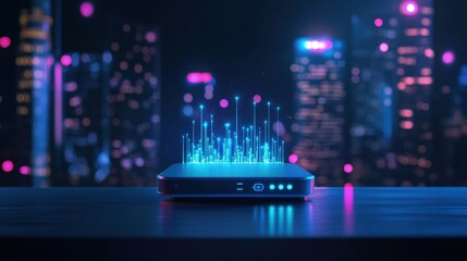 Poster - Futuristic Data Processing Device with Digital Visualization Effects