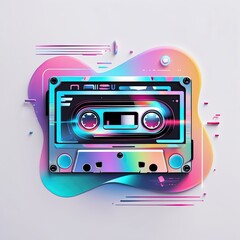 Poster - Colorful retro cassette tape design with abstract gradient background, evoking nostalgia and creativity