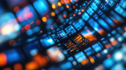 Poster - futuristic interface displaying complex data analysis and information in a grid of screens, creating