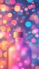 Wall Mural - Colorful Bokeh Glass Bottle, Abstract Blurred Lights, Festive Illumination, Template Background