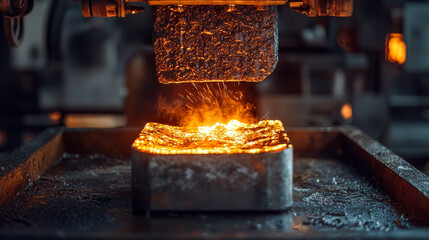 Poster - Molten metal being shaped in lab with sparks flying