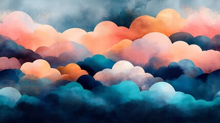 Wall Mural - Dreamy Watercolor Cloudscape Soft Hues Peaceful Atmosphere. AI Generated