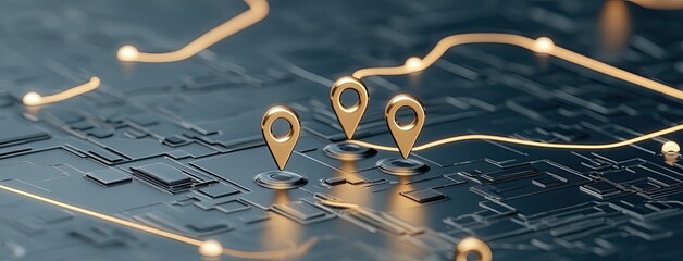Poster - glowing map pins and route lines form a vibrant digital backdrop, illustrating location tracking wit