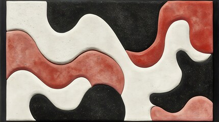 Wall Mural - Abstract textured art red white black forms. AI Generated