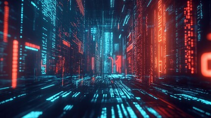 Poster - A cyberpunk-themed background with abstract AI-inspired data streams and deep blue lights.
