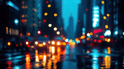 Poster - A cyberpunk city background with soft glowing bokeh lights.
