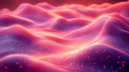 Poster - abstract gravity waves creating a surreal undulating landscape with glowing golden peaks