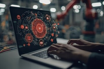 Poster - Computer on a laptop with a smart industry concept