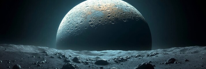 Wall Mural - close-up image of a moon s surface with a dark background, suitable for space mission concepts