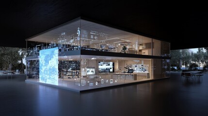 Fototapete - Smart hotel management dashboard with stock in a metropolis.