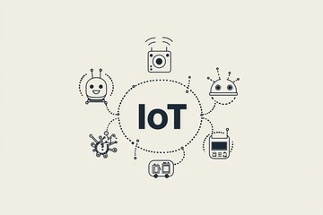 Fototapete - A transparent background and digital PNG illustration of IOT text and icons