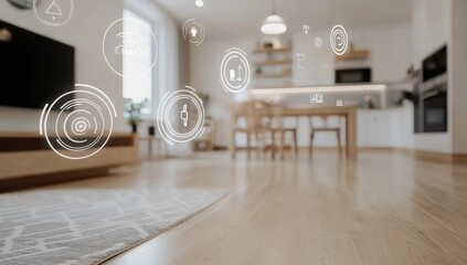 Poster - Smart home with various connected devices and appliances - Internet of Things concept, stock