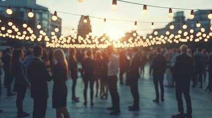 Poster - Using big data, smart cities, and wifi, we see a crowd of people connected by a network of connections.
