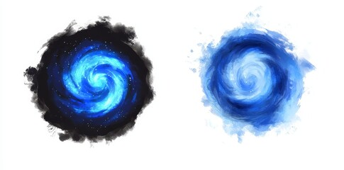 Poster - Hologram with glowing electric blue circles and lightning round frame, isolated on transparent overlay or black background.