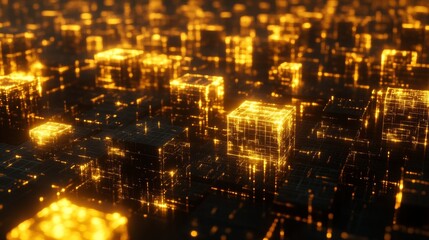Glowing digital symbols in abstract form, representing the essence of modern coding and technology.