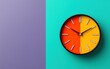 © tonstock - Colorful calendar clock icon with vibrant hues on purple background.