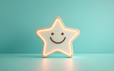 Wall Mural - cheerful face icon with glowing pastel stars in background