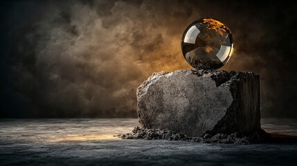 Aufkleber - Contrasting elements concrete block and glass sphere studio concept art dramatic lighting