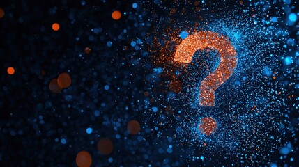 Poster - Abstract background featuring a vibrant question mark made of glowing particles in shades of blue and orange, symbolizing curiosity and inquiry in digital design