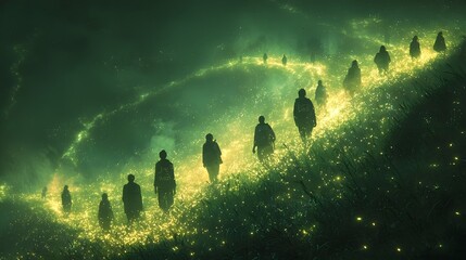 Poster - Surreal Glowing Field of Grass Etching Knowledge for Students on a Continuous Learning Journey