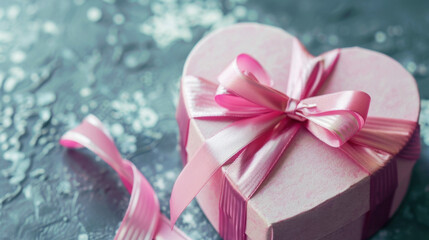 Wall Mural - heart shaped gift box with ribbon