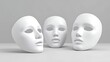 © Din Nasahrudin - 3d set of white fabric facial mask sheet mockup with gel or cream isolated render icon. Skincare moisture face mask with hyaluronic acid or collagen. Cosmetic beauty skin care product. 3D illustration