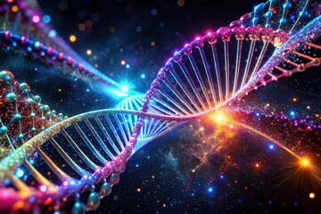 Aufkleber - Aerial Drone Shot of DNA Strand, Abstract Genetic Code, Scientific Research, Biotechnology Concept