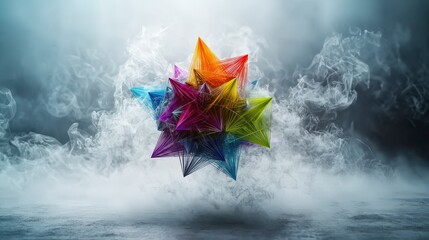 Fototapete - Dynamic colorful polygons in motion abstract art digital design futuristic environment artistic viewpoint