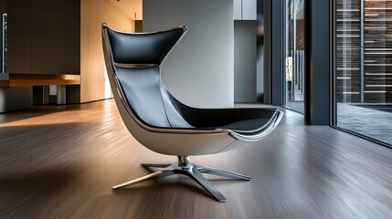 Poster - Futuristic chair design with smooth curves and metal modern interior furniture sleek environment artistic viewpoint